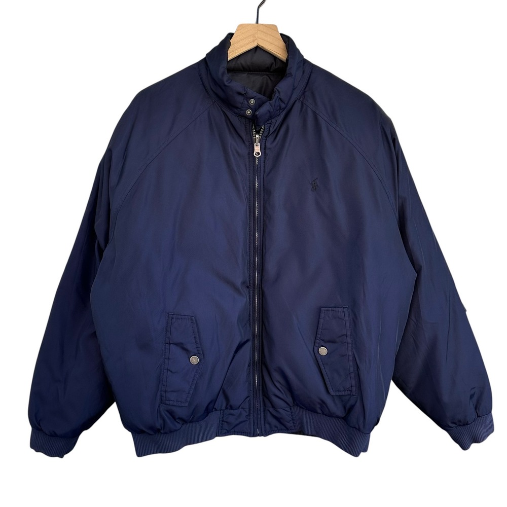 Vintage Polo Ralph Lauren Reversible Down Puffer Bomber Jacket Blue & Black L